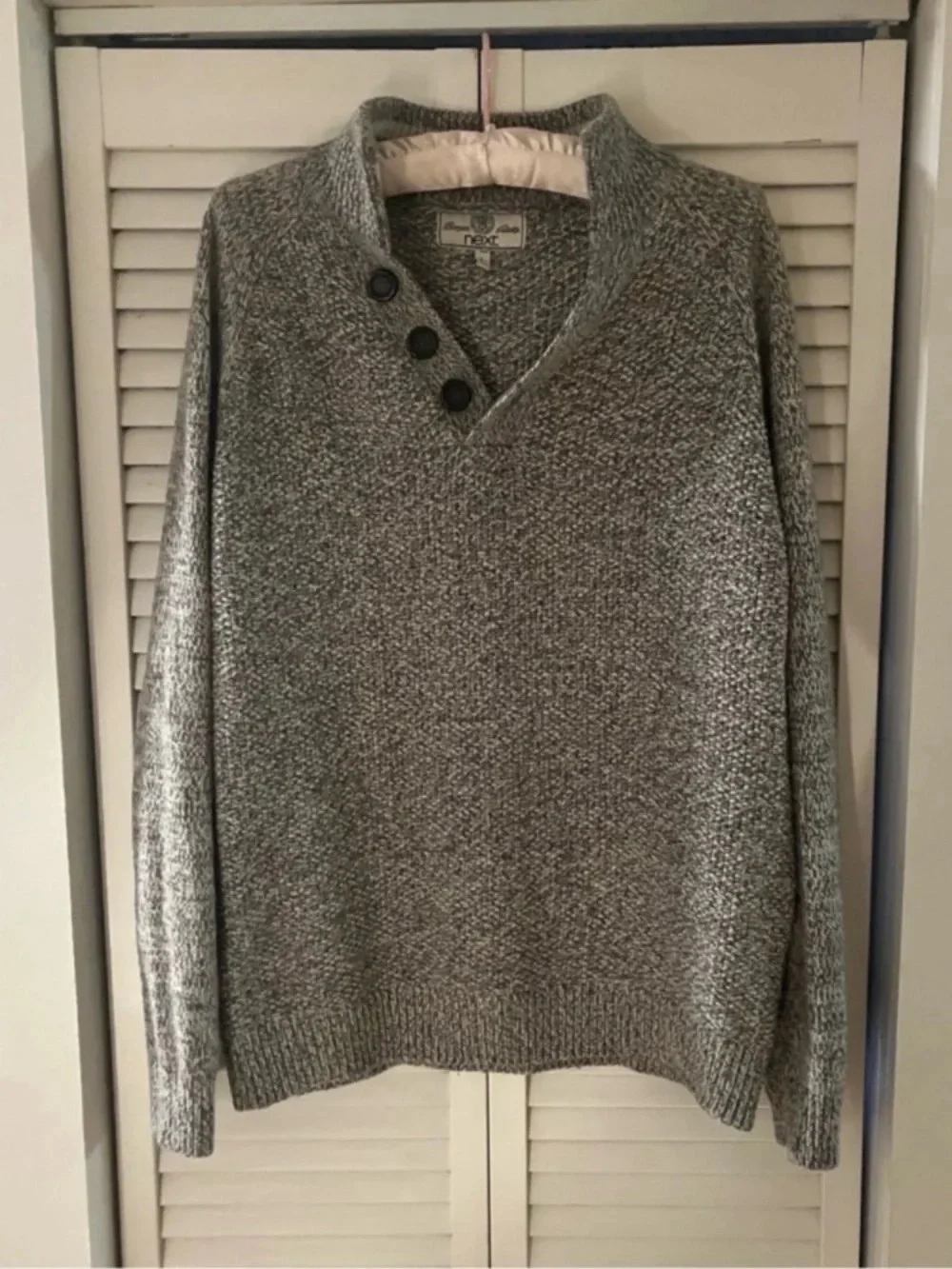 Men's Grey Button-Neck Knit Sweater